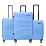 HRX Kyoto 3-Piece Luggage Set Light Blue Polypropylene Hard Shell Suitcase Set – Premium Travel Trolley Bags with 8 Spinner Wheels, Number Lock & Water Resistant Body