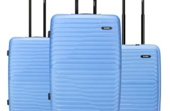 HRX Kyoto 3-Piece Luggage Set Light Blue Polypropylene Hard Shell Suitcase Set – Premium Travel Trolley Bags with 8 Spinner Wheels, Number Lock & Water Resistant Body