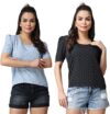 POPWINGS Casual Floral Printed Round-Neck Puff-Sleeves Tops Combo for Women