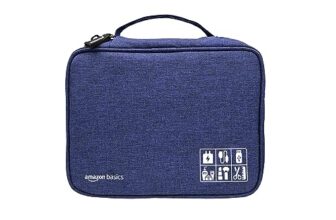 Amazon Basics Travel Organiser for Electronic Accessories, Flexible Padded Dividers, Waterproof, Foam Padding, for Cables, Chargers, Hard Disk, Power Bank (Blue)