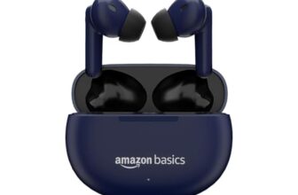 Amazon Basics True Wireless in-Ear Earbuds with Mic, Touch Control, IPX5 Water-Resistance, Bluetooth 5.3, Up to 55 Hours Play Time, Voice Assistance and Fast Charging (Blue)