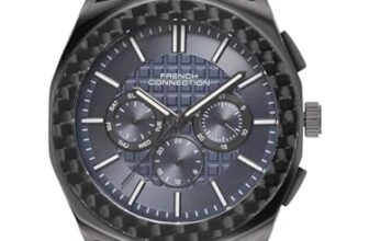 French Connection Textured Blue Round Dial with IP Gun Stainless Steel Metal Strap Multifunction Watch – for Mens FCH27GNM
