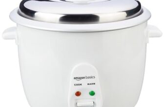 Amazon Basics 1.8 liter Electric Rice Cooker | Auto Cut-Off | Cooking Capacity of 750g | Stainless Steel Lid | Non-Stick Coating (White)