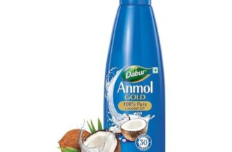 Dabur Anmol Gold Pure Coconut Oil – 250ml | Natural | Nariyal Tel | Sourced from Handpicked Sundried Coconuts | Multipurpose Oil