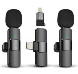 TECHNOVIEW Wireless Microphone Lavalier Lapel Microphone for Android,iPhone – Cordless Omnidirectional Condenser Recording Mic for Interview,Youtubers,Video Recording, Live Streaming(Dual-Black)