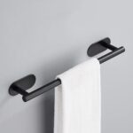 Boniry Aluminium Towel Holder for Bathroom/Towel Rod/Towel Hanger for Wash Basin/Towel Stand with Hooks/Bathroom Accessories (16 inch – Black) (2 PCS)