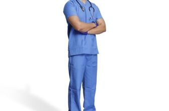 Medical Scrub Suit For Men – Sky Blue (Small) | Poly Viscose Fabric | Ultimate Comfort and Breathability | Elasticated Waist | Multiple Pockets | V-Neck