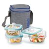 Treo by Milton All Fresh Square Glass Tiffin Containers With Insulated Jacket, 3 Containers, 320 ml Each, Grey | Microwave Safe | Ovensafe | Stackable | Leak Proof | Office | School | College | Picnic