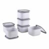 Amazon Basic Plastic Elegant Square Storage Containers Food Grade Set of 6 (1.4L Each) | Microwave, Freezer, Dishwasher & Refrigerator Safe, Stackable Kitchen Containers (Grey)