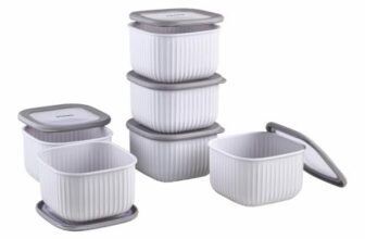 Amazon Basic Plastic Elegant Square Storage Containers Food Grade Set of 6 (1.4L Each) | Microwave, Freezer, Dishwasher & Refrigerator Safe, Stackable Kitchen Containers (Grey)