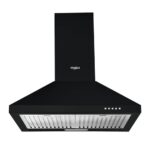 Whirlpool 60cm 1200 m3/hr Baffle Filter Kitchen Chimney with 5 Years WARR on Motor and 1 Year Comprehensive | AKR BF 60 BK HOOD | Black | 3 Speed Push Button Control
