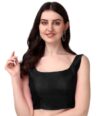 Pujia Mills Black Blouse for Women | U Neck Mono Banglori Silk Plain Back Open Sleeveless Blouse|Blouses for Women Readymade Stylish | Size : 32 to 42 | Wedding Reception Party Engagement
