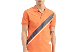United Colors of Benetton Diagonal Striped Detail Polo T-Shirt (Size: M)-23P3089J3419IBR3 Orange