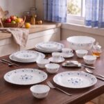 La Opala Classique Opalware Dinner Set, 53 Pcs, Family of 8, Blue Mystique