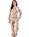 UNIfringe Women’s Rayon Printed Summer Night Dress for Women – Soft & Comfortable Sleepwear Set with Top & Bottom – Stylish Printed Pattern, Lightweight Loungewear | Night Suit Women Brown