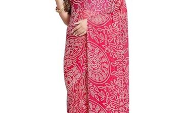 RANI SAAHIBA Women’s Bandhej Printed Chiffon Saree Without Blouse (SKR12181_Pink)