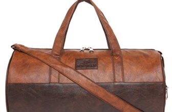 Fur Jaden Tan Leatherette Gym Bag for Men Women Boys Girls Travel Duffle Weekender Bag 23L