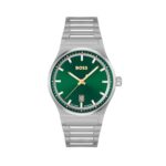 BOSS Candor Qtz Basic Calendar Green Round Dial Men’s Analog Watch|Stainless Steel Material|Silver Color Band – 1514079