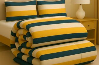 BSB HOME Premium Microfiber Printed Double Bed Comforter with 2 Matching Pillow Covers | All-Season Reversible AC Blanket for Winter & Summer | Soft & Lightweight Quilt for Double Bed – Mustard Yellow