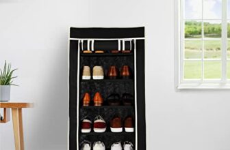 Amazon Brand – Solimo Foldable Shoe Rack, 5 Layer, Black, Premium, Alloy Steel, Plastic