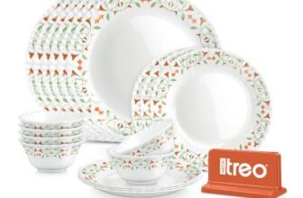 Treo by Milton Opalware Aurelia Meena Dinner Set of 18 | Serving for 6 | Microwave & Dishwasher Safe | Bone-Ash Free | Tempered Toughness | Plates & Bowls | Crockery Set for Dining & Gifting