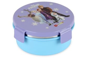 CELLO Kidzbee Pluto Frozen Family Insulated Kids Lunch Box, Purple | Silicone Food-Grade Seal Lid | 3D Touch & Feel Designs Tiffin | Leak Proof & Secure 4 Sided Click Locks | Ideal for School & Picnic