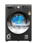Whirlpool Smart Choice 9 Kg Steam Wash Technology 5 Star Inverter Front Load Fully Automatic Washing Machine with In-Built Heater (SUPREME CARE 9014-E, Midnight Grey, 100+ Tough Stains, 1400 RPM)