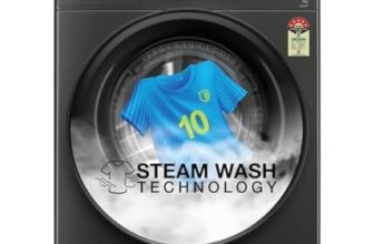 Whirlpool Smart Choice 9 Kg Steam Wash Technology 5 Star Inverter Front Load Fully Automatic Washing Machine with In-Built Heater (SUPREME CARE 9014-E, Midnight Grey, 100+ Tough Stains, 1400 RPM)