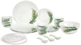 Larah by Borosil Crescent Fluted Series Opalware Dinner Set | 40 Pieces for Family of 6 | Microwave & Dishwasher Safe | Bone-Ash Free | Crockery Set for Dining & Gifting | Plates & Bowls | White
