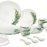 La Opala Opal Glass Crockery | for Family of 6 | Dinner Set 35 pcs Floral Fountain | Plates & Bowls for Dining | Microwave Safe | 100% Vegetarian | Extra Strong | Extra Light & White