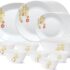 Cello Opalware Dazzle Series Aqua Leaves Dinner Set, 57Pcs | Opal Glass Dinner Set for 8 | Light-Weight, Daily Use Crockery Set for Dining | White Plate and Bowl Set