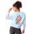 Freehand Women’s Polyester Placement Print Long Sleeves Overhead-Crewneck Sweatshirt Sky Blue