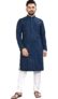 Trustous Georgette Men’s Indian Ethnic Wear Straight Lucknowi Regular Fit Kurta Dark Blue, 2XL