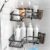 Moforoco Bathroom Corner Shelves Organiser Without Drill | Bathroom Accessories with Hooks | Self Adhesive Bathroom Shelf for Wall Black Pack of 2