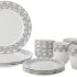Amazon Brand – Solimo Solid Ceramic 16 Piece Dinner Set | 4 Dinner Plates, 4 Quarter Plates, 4 Mugs & 4 Small Bowls | Yellow Strip Design