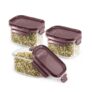 CELLO Modulock Rectangular Kitchen Storage Containers Set of 3, (3 x 450 ml), Burgundy | Food Grade, BPA Free, Air Tight Clip, Stackable |Multipurpose Plastic Storage Container Sets For Home Kitchen