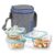 Treo by Milton All Fresh Square Glass Tiffin Containers With Insulated Jacket, 3 Containers, 320 ml Each, Grey | Microwave Safe | Ovensafe | Stackable | Leak Proof | Office | School | College | Picnic