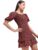 Tokyo Talkies Women Square Neck Short Sleeve Above the Knee Dress TTJ6007799 Brown XL