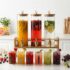 Red-Rubby 3 Tank Glass Beverage Dispenser Set with Wooden Stand | 2L Each Juice Dispenser with Tap & Lid + 6 Color Handle Glass Mugs (240ML) | Premium Drink Server for Lemonade, Parties & Home Use