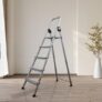 BonKaso Climb Lite 5‑Step Foldable Aluminium Ladder for Home – Anti‑Slip Steps & Edge Guards with Sure‑Hinge Technology, Lightweight & Durable Multi‑Purpose Step Ladder – (Black) – 2 Years Warranty