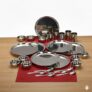 E – Ezra 36 Pieces Stainless Steel Dinnerware/Dinner Set – 6 Thali, 6 D.Plate, 12 Bowl, 6 Glass, 6 Spoon, Kitchen Set for Home & Restaurants, Family – Silver Dinnerware Set