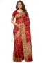 E – Ezra Traditional Indian Paisley Women’s Pure Soft Silk Handloom Saree Pure Golden Zari With Blouse Piece Woven Zari Floral Pattern Red