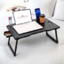 DIVIJA STORE Wood Smart Multipurpose Foldable Laptop Table with Cup Holder, Study Table, Bed Table, Breakfast Table, Foldable and Portable/Ergonomic & Rounded Edges/Non-Slip Legs (Black), 59 cm, 8 cm