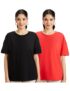 Amazon Brand – Symbol Women’s Cotton Stretch Oversized Fit Round Neck Half Sleeve T-Shirt (Combo Pack of 2) (TS-8 Cont_Black & RED_XL)