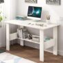 Amazon Brand – Solimo Study Table | Engineered Wood Computer Desk with Storage Shelf | Laptop & Writing Desk for Home Office & Students | White | L 90 x W 50 x H 77 cm