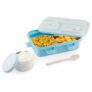 ATTRO Smiley Bite Plastic Lunch Box – 3 Compartment Bento Tiffin, Leak-Proof & Durable, Plastic Spoon, Ideal for Kids, School, Picnic– 1220ml+200ml, Blue