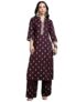 Vishudh Women Mandarin Collar Calf Length Kurta Sets VNK3008039 Brown S